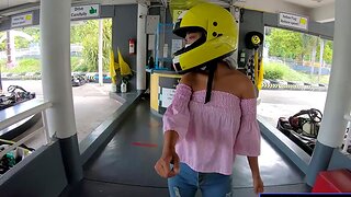 Cute Thai amateur teen girlfriend go karting and recorded on pellicle after